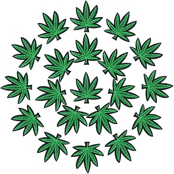 PAGOW 20 Pieces Pot Leaf Patches Embroidery, Hippie Retro Weed Sew-on Patch for Clothing Dress Hat Pants Shoes Curtain, Green Weed Leaf Iron on Patch DIY Craft Decoration