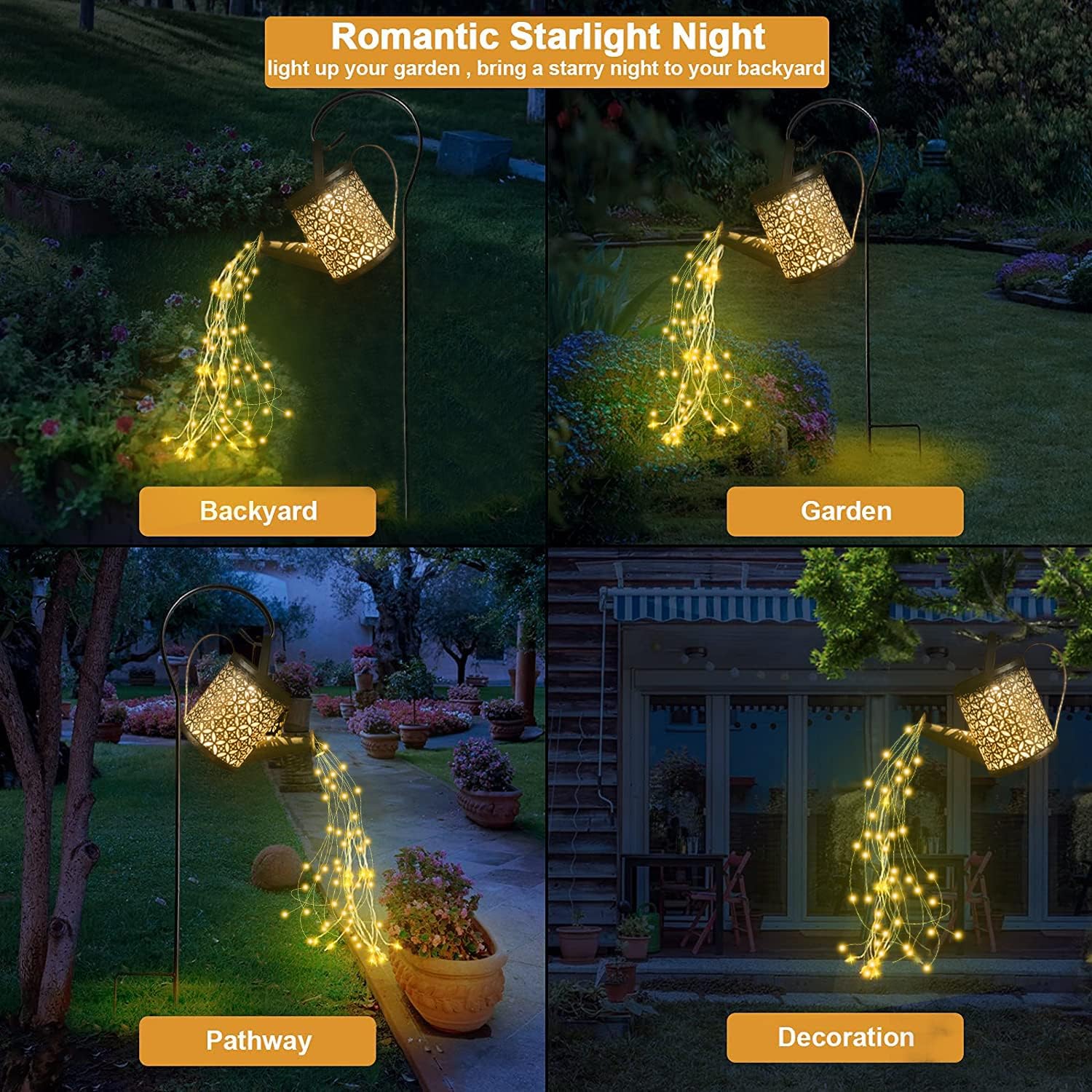 Solar Watering Can with Lights, Retro Metal Hanging Solar Lantern with String Lights, Solar Lanterns Outdoor Waterproof Garden Decor, Star Art Lamp Decorative for Walkway Backyard Patio Lawn
