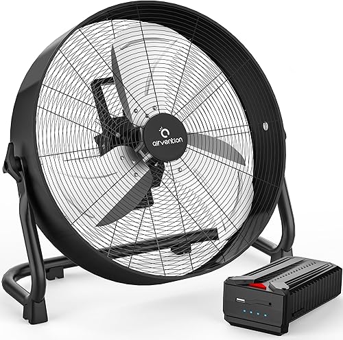 AI-F601 Ventilador de batería recargable de 15600 mAh, ventilador de piso industrial negro de alta velocidad de 16 pulgadas, ventilador de