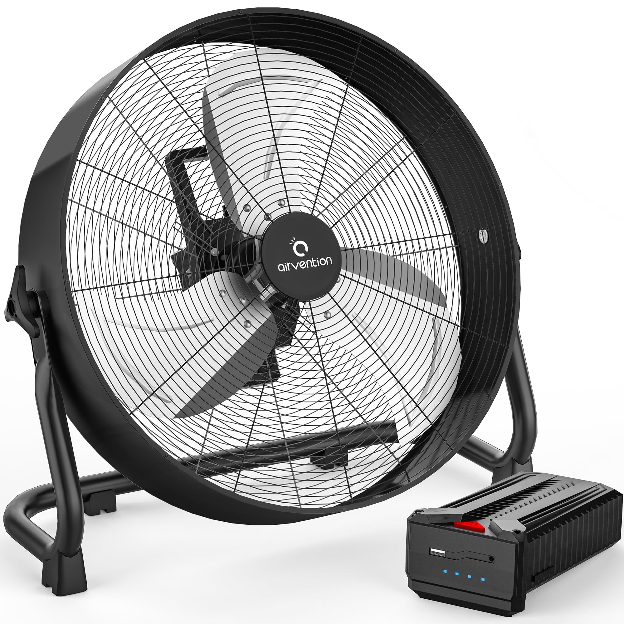 15600mAh Rechargeable Battery Operated Drum Fan,16 inch Black Industrial High Velocity Floor Fan, Camping Fan for Gym Garage Outdoor Indoor, AI-F601