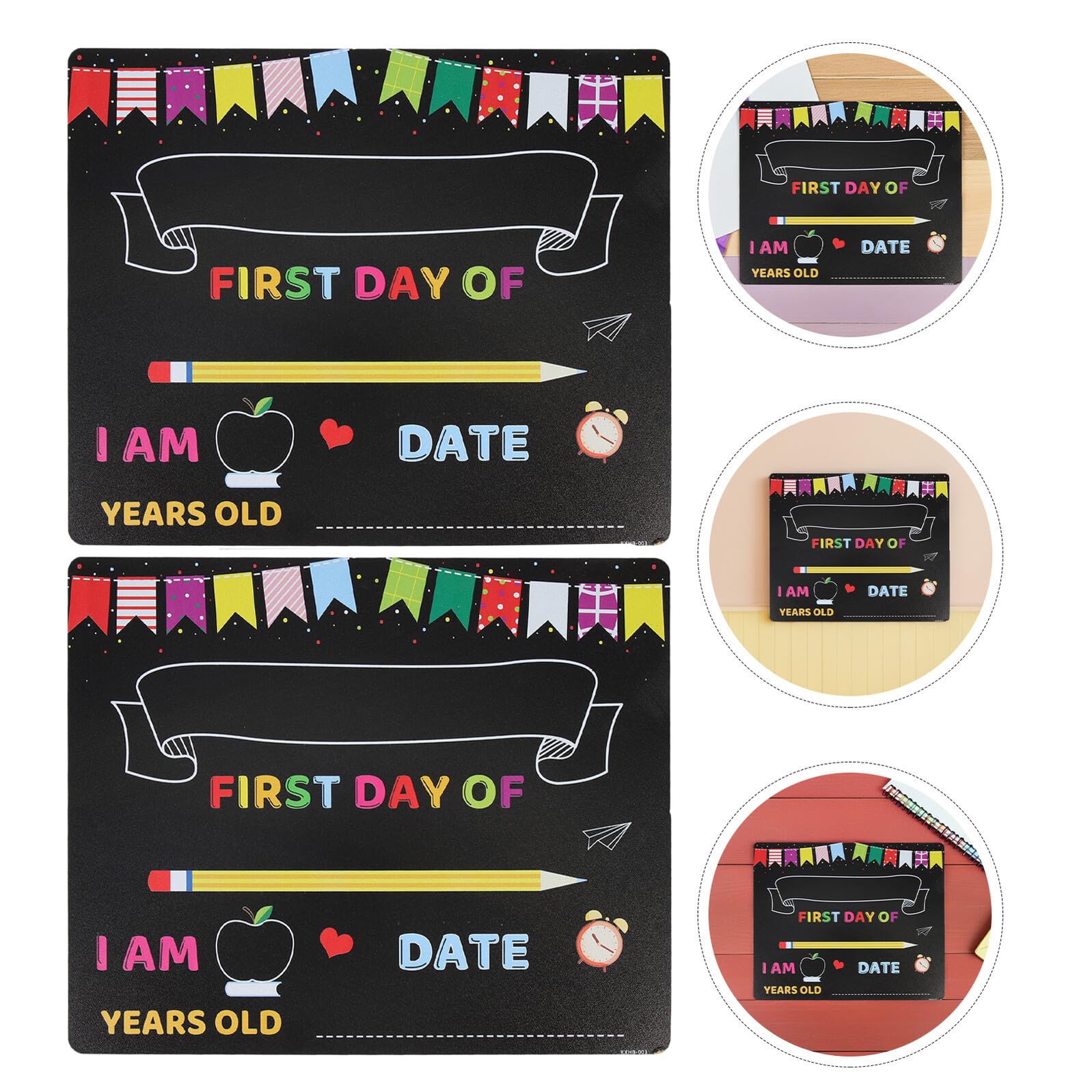 Lot de 2 Tableaux Noirs Réutilisables Rentrée Scolaire Surface Effaçable Lisse Format Compact Portable Panneau Souvenir pour Premier et Dernier Jour de Maternelle Accessoire