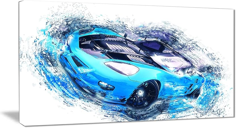 Amazon Co Jp デジタルアートpt2640 32 16 スカイブルーとブラックスポーツ車 キャンバスアートプリント ホーム キッチン