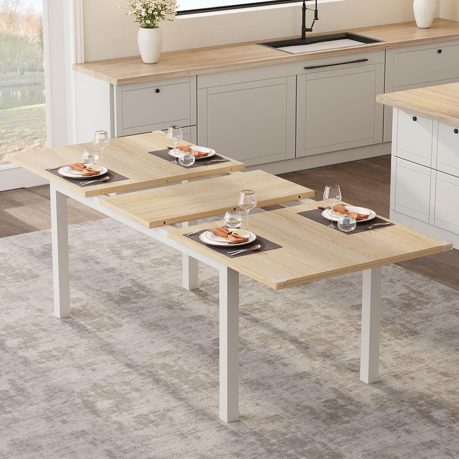 Mesa de comedor extensible de 47.2 a 63 pulgadas con marco de metal resistente