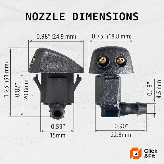 Click&Fit 2-pcs Windshield Washer Nozzles compatible with Mazda 3/5/6 2002-2011, Black Plastic, Globe Valve, Automotive Windshield Washer Nozzles