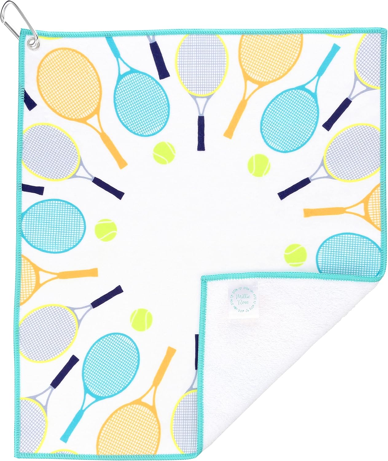 Millie Rose Tennis Towels in Multi Fashion Prints - Soft Microfiber Cotton 15x17 inch Tennis Towels with Carabiner Clip - Tennis Gifts (Drop Shot)