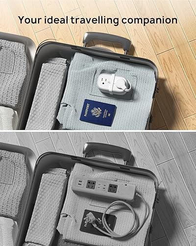 Miniatura 7 de Regleta de alimentación de viaje, cable de extensión de enchufe plano envuelto de 3.3 pies con 4 tomas de corriente, 4 puertos USB (2 USB C),