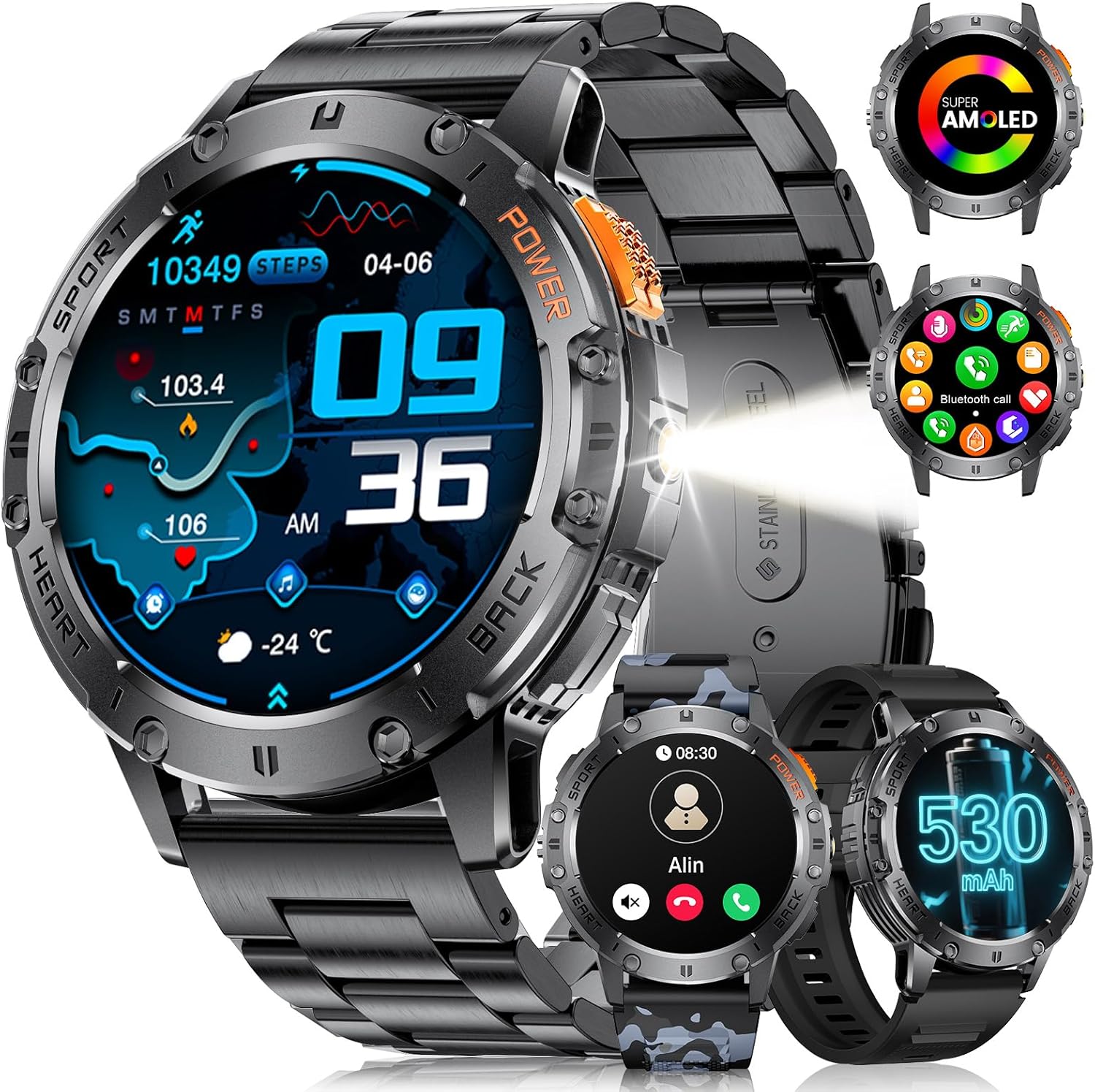 LIGE 1.43″ AMOLED Smart Watch for Men with Flashlight,...