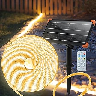 ZAIYW 15M Solar LED Streifen Aussenbereich IP68 Wasserdicht 300 LEDs Strip Lichter Dimmbar mit Fernbedienung Timer, Selbstklebend Lichter Band für Garten, Baum, Zaun, Pool Dekor (Warmweiß)