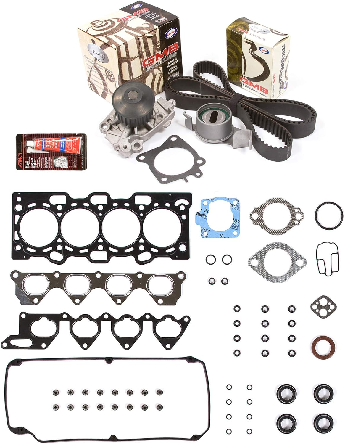 Mizumo Auto Head Gasket Set and Timing Belt Kit with Water Pump for 2002–2007 Mitsubishi Lancer SOHC 4G94