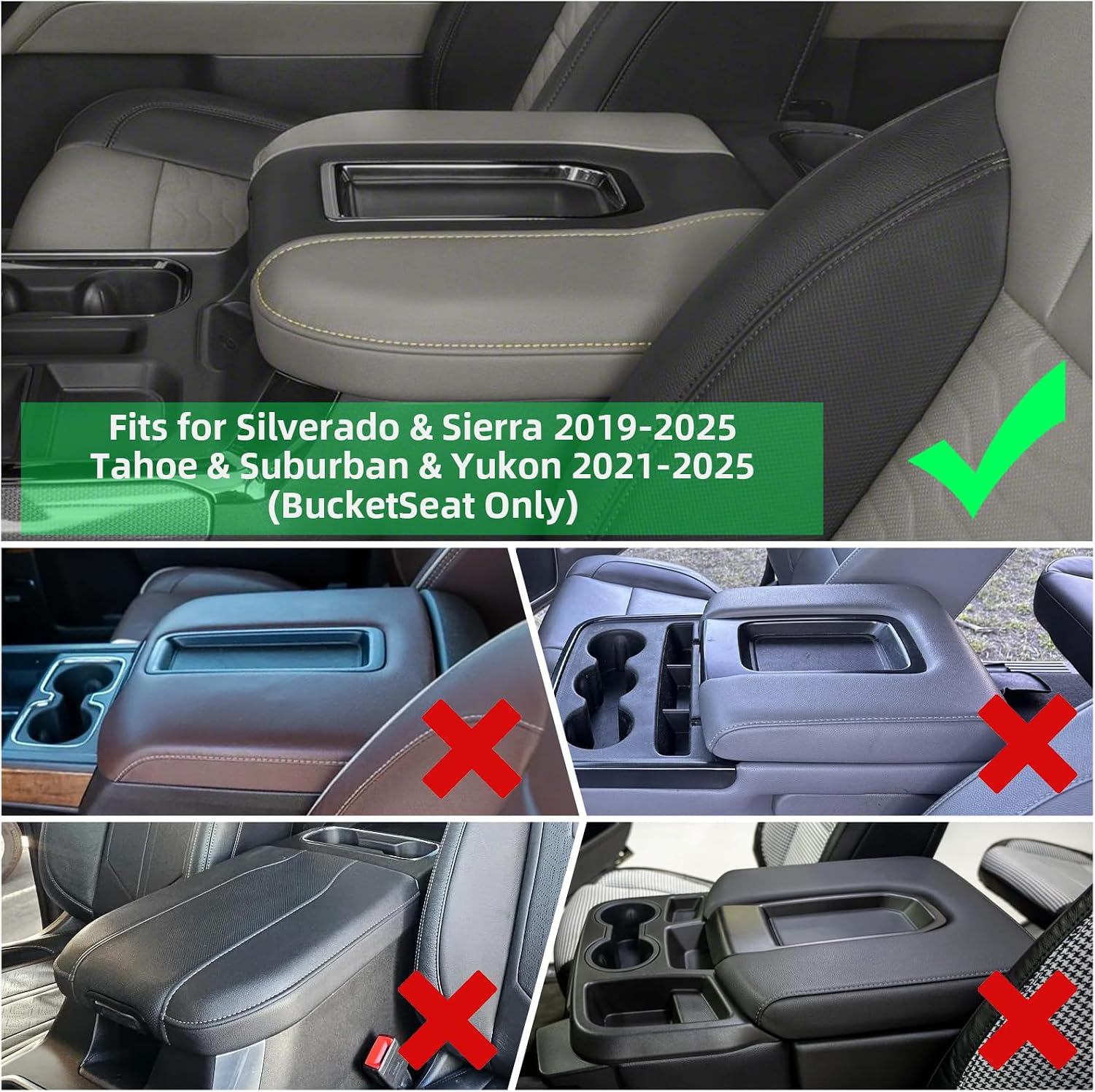 ramuel Compatible with Center Console Armrest Cover Pad PU Leather Arm Rest Covers for 2019-2025 Chevy Silverado/GMC Sierra 1500 2500 3500 and 2021-2025 Tahoe/Yukon/Suburban