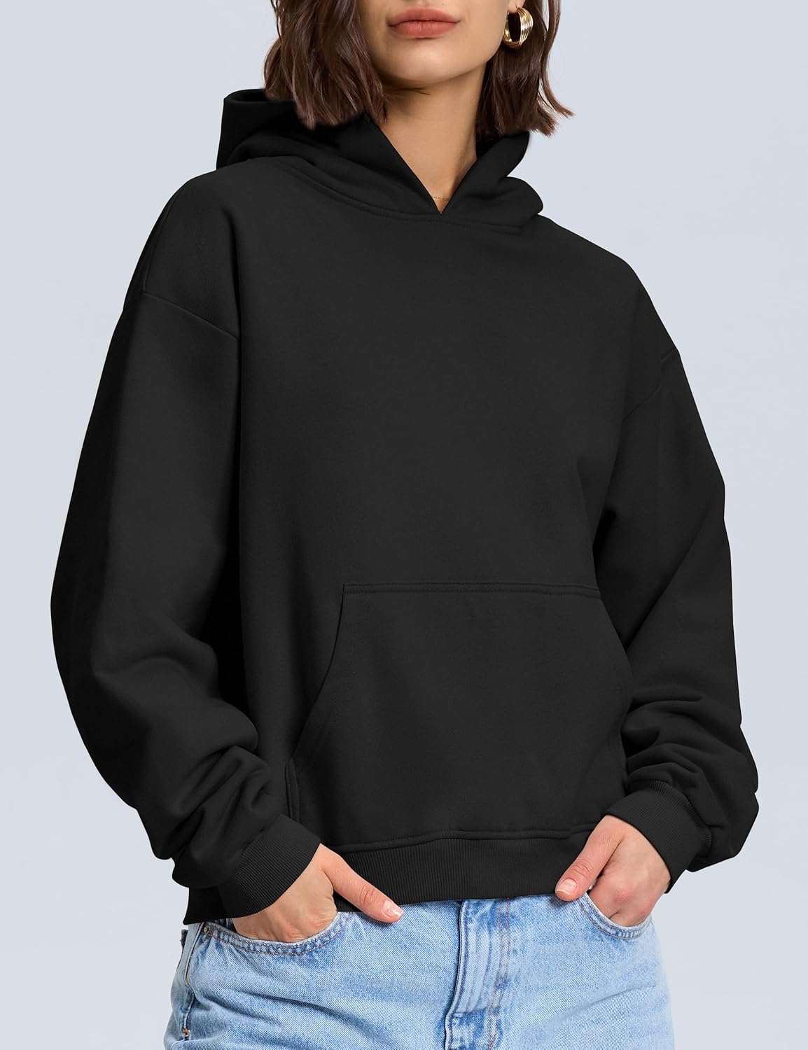 PrettyGuide Women's Oversized Hoodie Fleece Cropped Sweatshirt Long Sleeve Lightweight Pullover with Pocket - Image 5