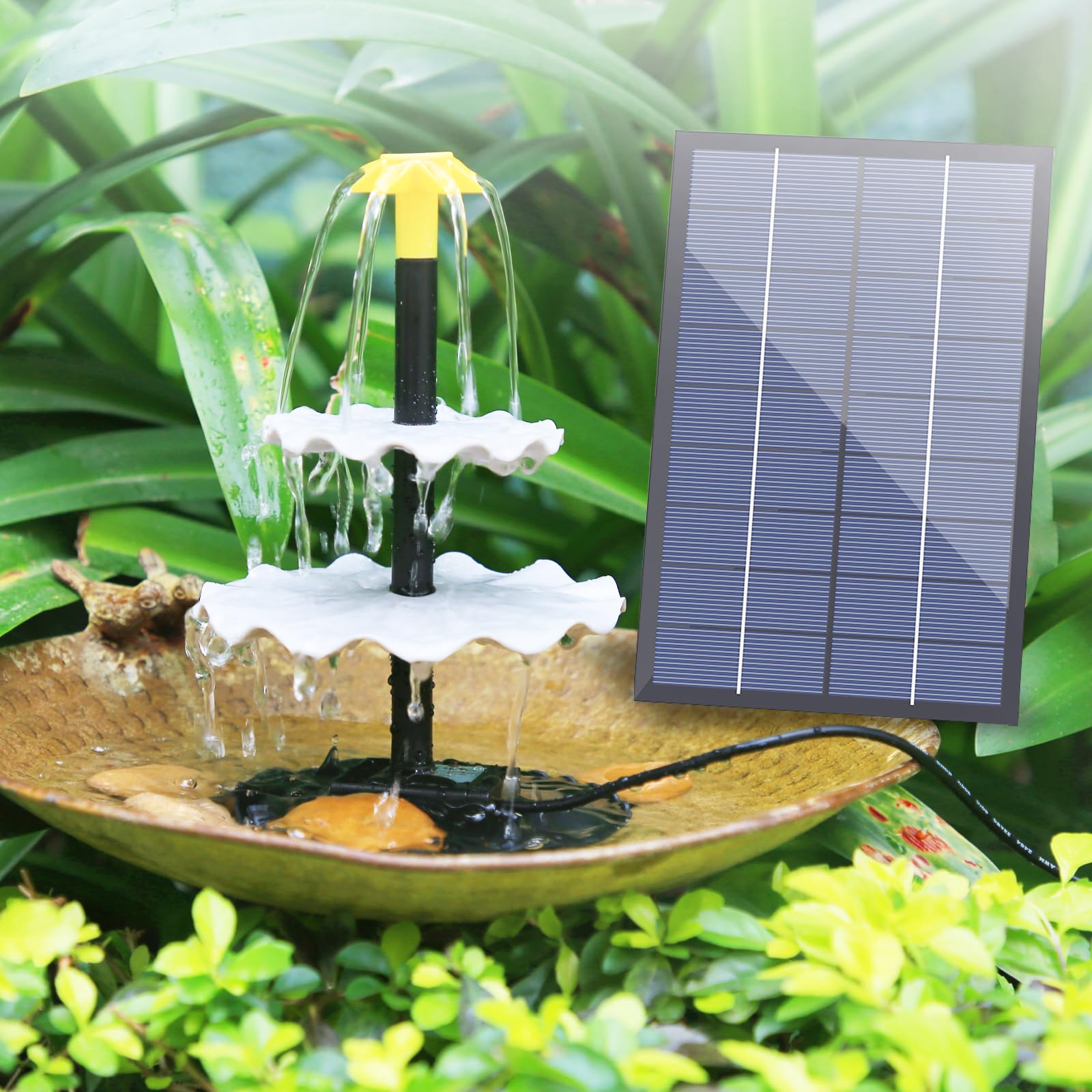 Fontaine solaire 4W kit eau courante trois couches pour bain d'oiseaux extérieur