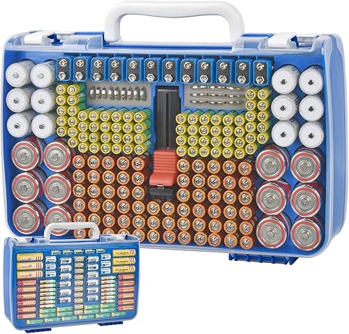 Organizador de baterías con doble cara, caja de garaje con comprobador. Contenedor de baterías para 269 piezas AA AAA AAAA 3A 4A 9V C D Lithium