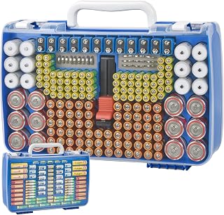 Battery Organizer Storage Holder Case with Double-Sided, Garage Box with Tester Checker. Batteries Container for 269pcs AA AAA AAAA 3A 4A 9V C D Lithium 4LR44 CR2 CR123A CR1632 CR2032 18650 - Blue