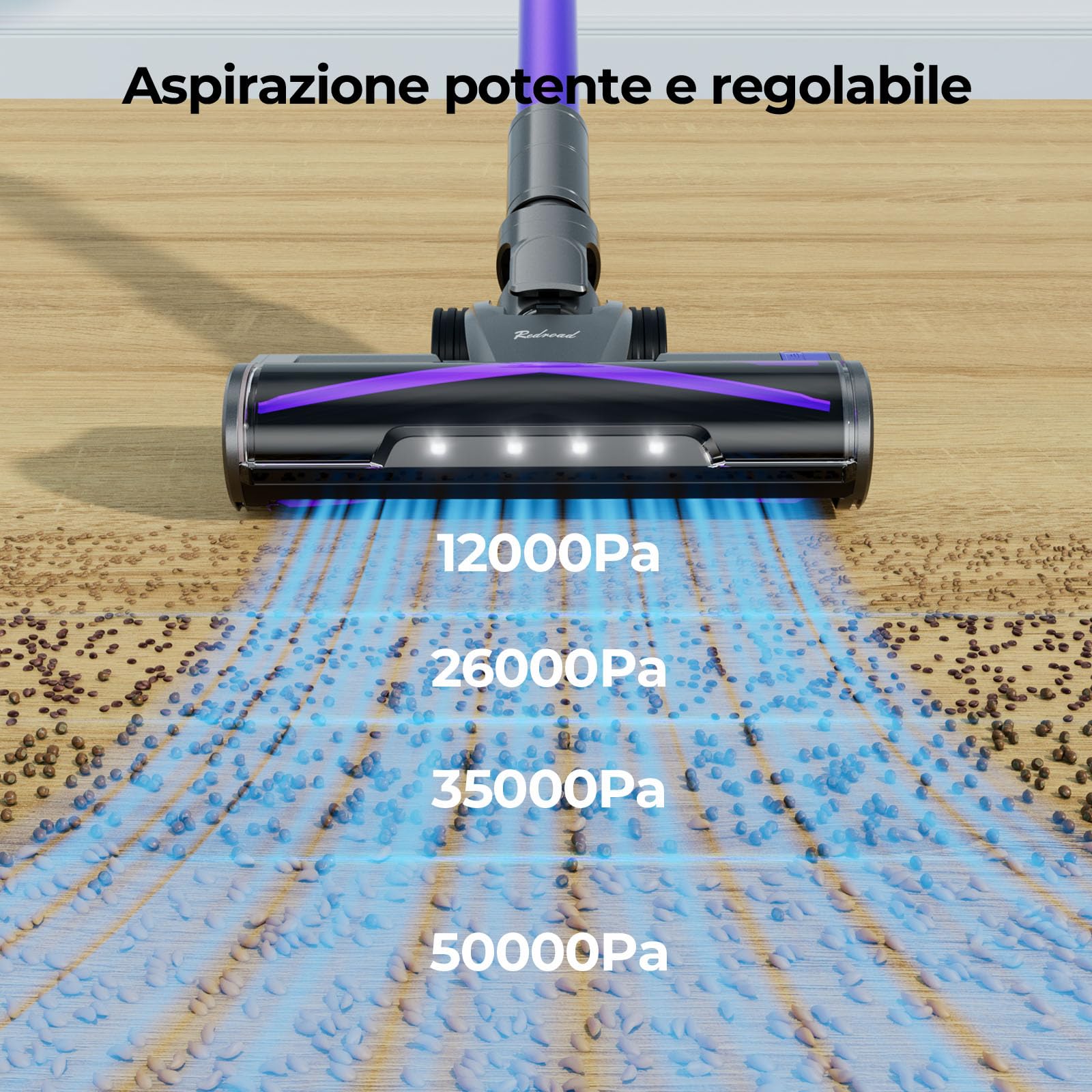 X18 Aspiradora inalámbrica, 60KPA/600W/80Min, Cepillo eléctrico inalámbrico 4 en 1 con 4 Niveles de aspiración Regulables, Aspiradora Vertical Potente para Suelos, alfombras, Pelo de Animales