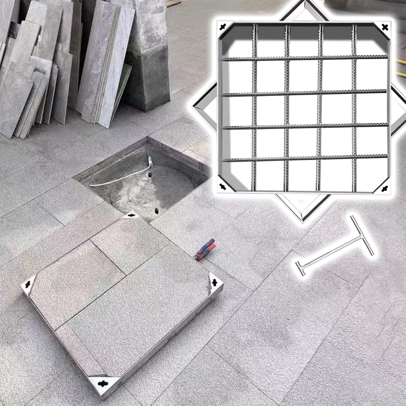 Generico Coperture quadrate Personalizzabili per Fosse settiche con Gancio e Telaio, Coperchio per pozzetto Resistente e portante (69x69x8 cm) per Una Protezione duratura.