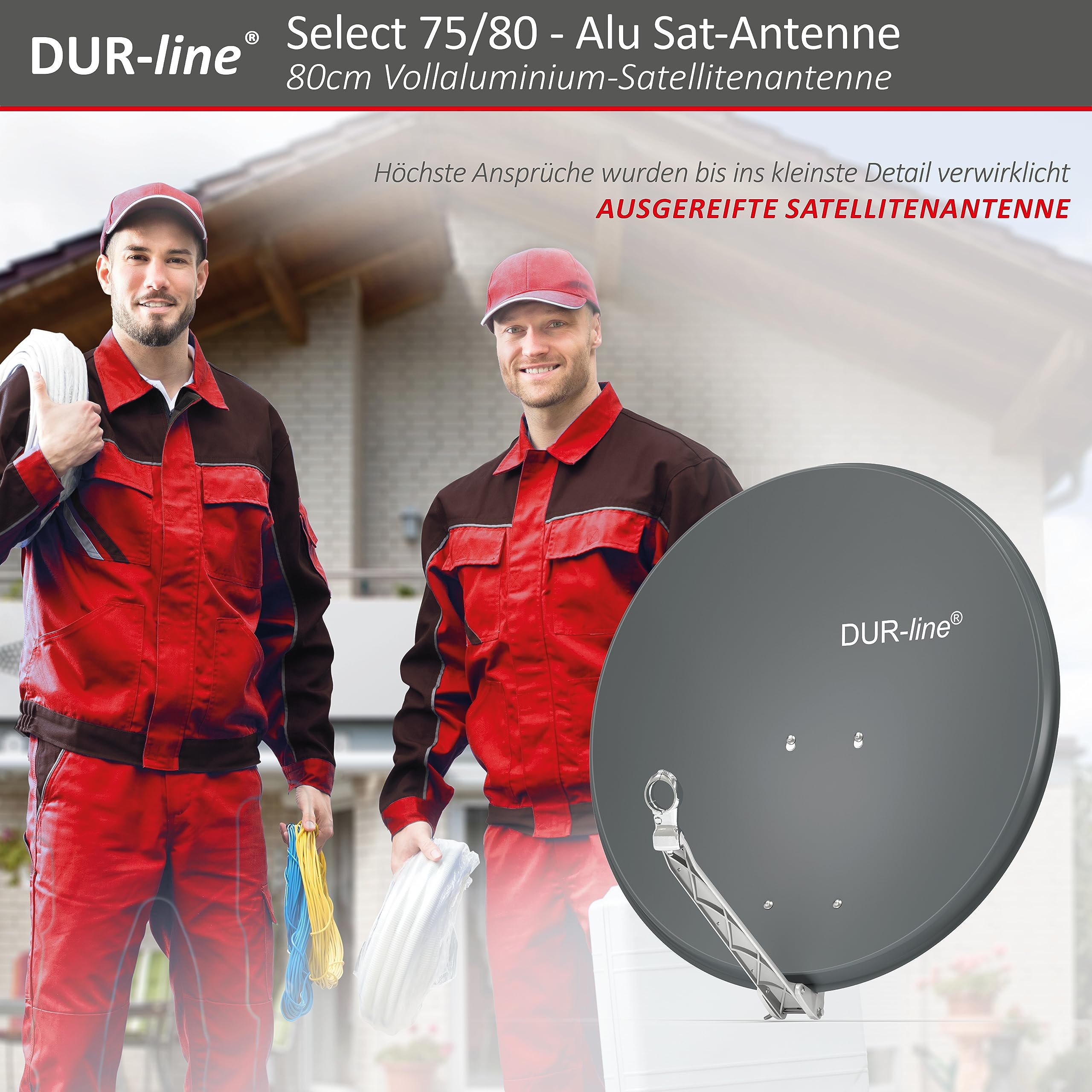 DUR-line Select 80cm Satellitenschüssel Aluminium Sat-Reflektor Anthrazit LNB-Halterung Rostfrei
