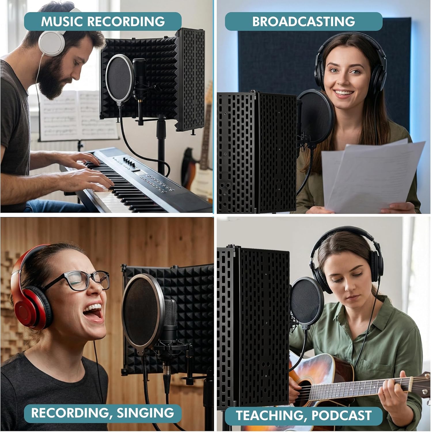 Microphone Stand With Isolation Shield,Recording Studio Equipment With Pop Filter,Heavy-Duty Desktop Stand, Foldable Mic Shield With Sound Insulation For Recording Studio, Podcasts,Broadcasting