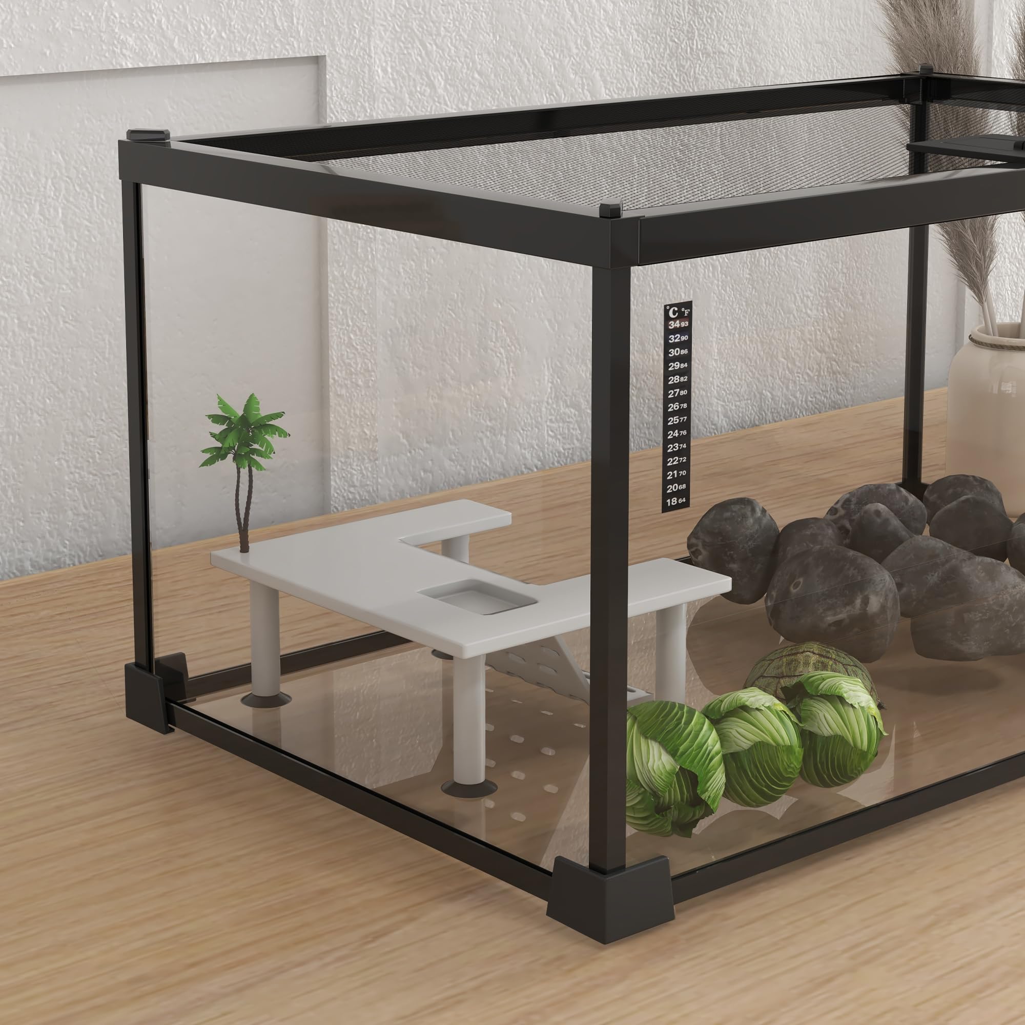 PawHut Boîte à Reptiles Terrarium Habitat Transparent 50x30x25 cm Blanc avec Couvercle Coulissant Treillis métallique