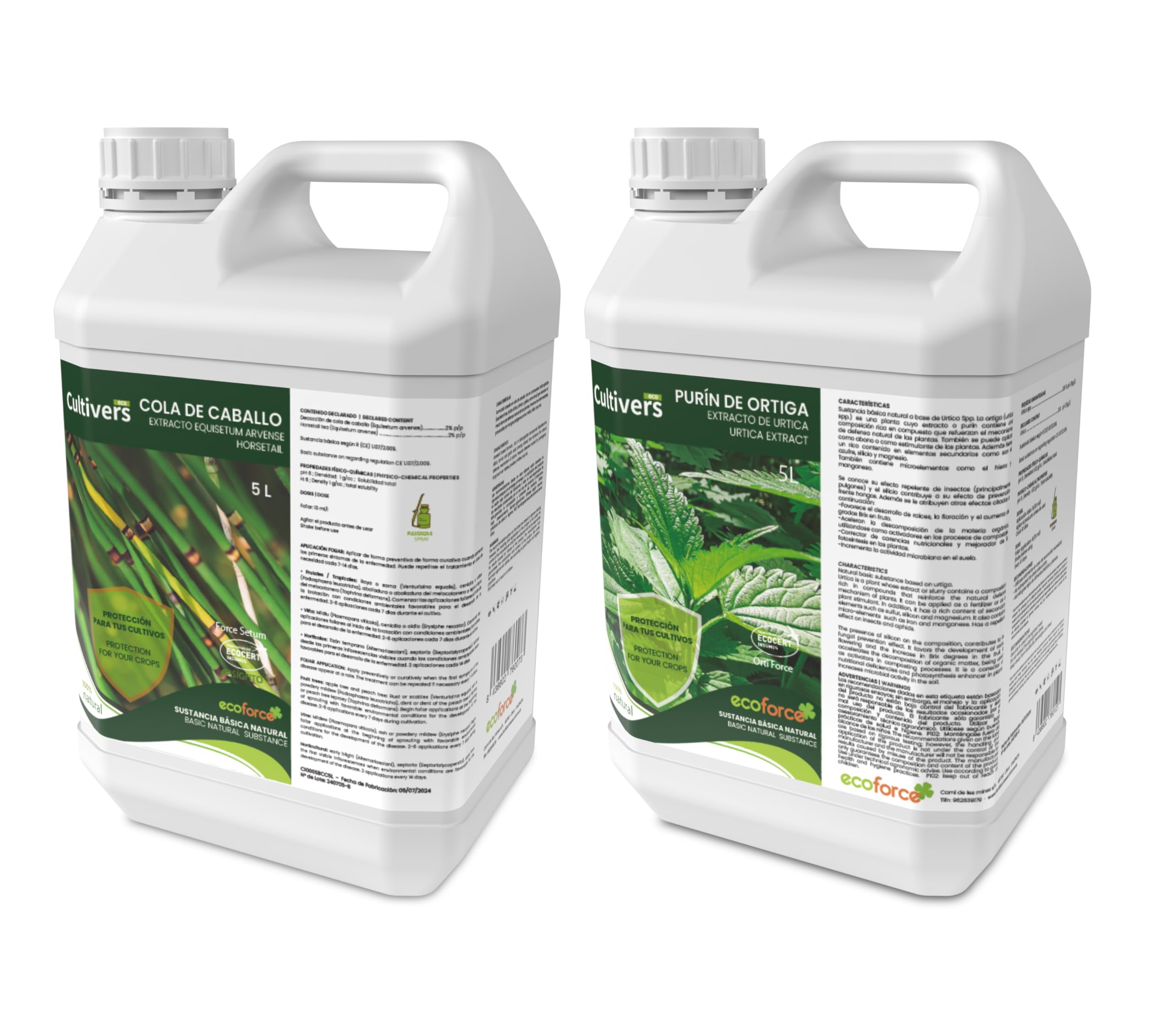 CULTIVERS Pack Cola de Caballo y Purín de Ortiga para plantas 5 L. Súper concentrado. Protección para tus plantas.