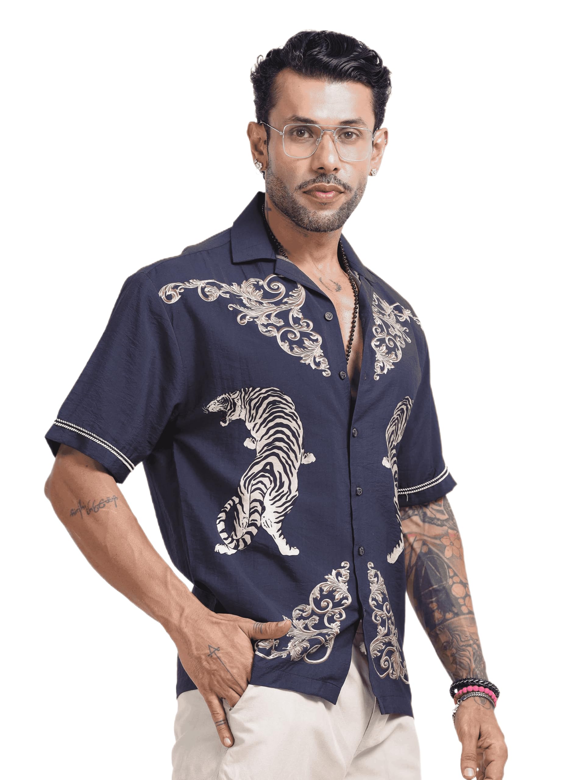 Italian ColonyEbony Clay Navy Half Sleeve Spread Printed Shirt