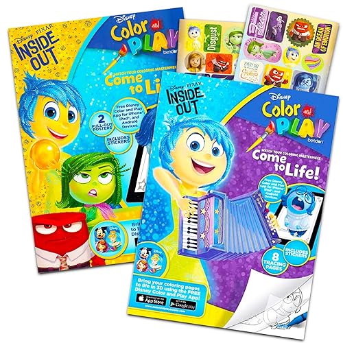 Disney Pixar Coloring Book Set for Kids - Bundle with 2 Inside Out Activity Books with Stickers, Games, Puzzles, Posters, and More (Disney Pixar
