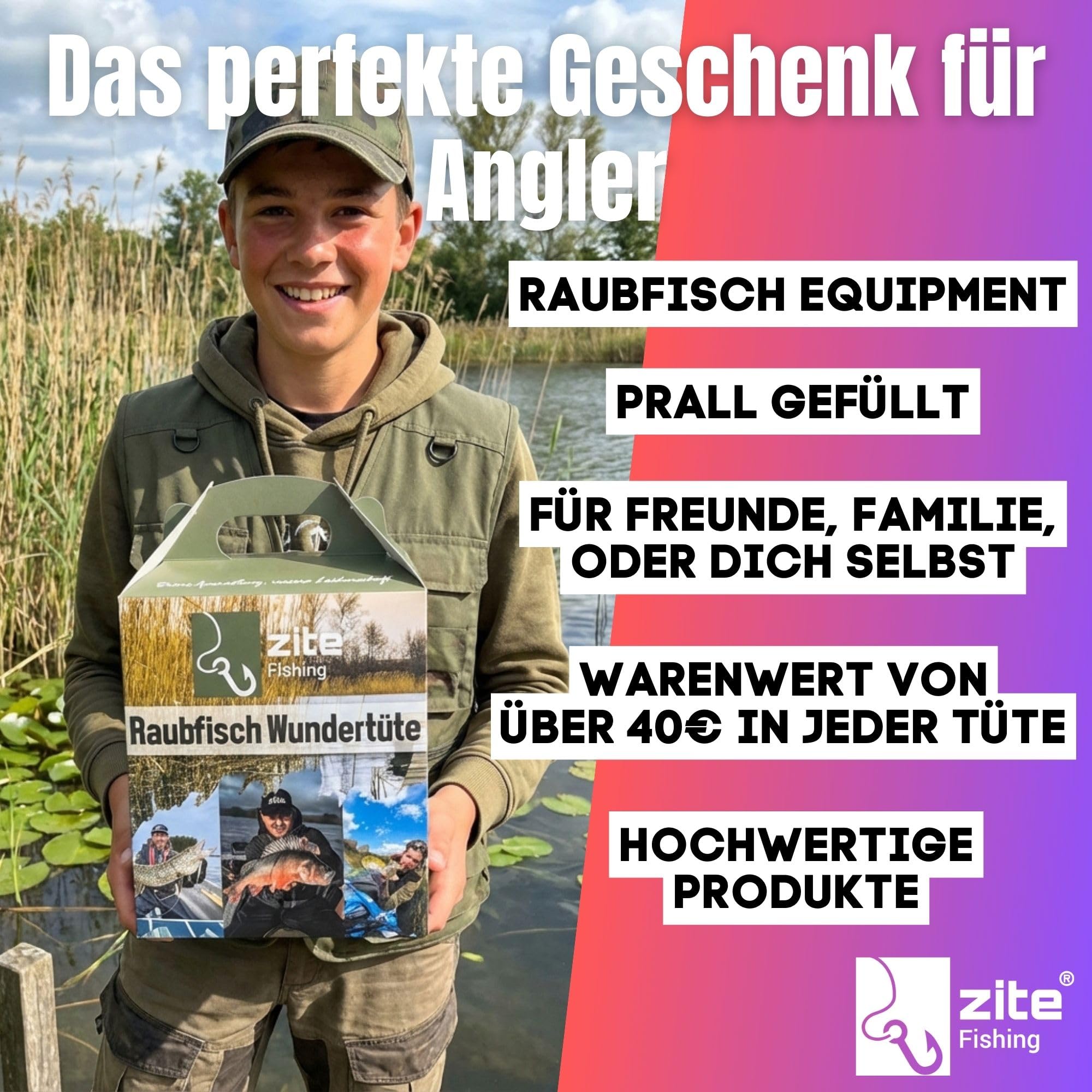 Zite Fishing Wundertüte Raubfisch XL | Geschenke für Angler - Raubfisch Überraschungsbox mit Angelzubehör, Kleinteilen & Ködern - Angel Sachen, Angel Geschenk, Angel-Mystery-Box, Geschenk Angler