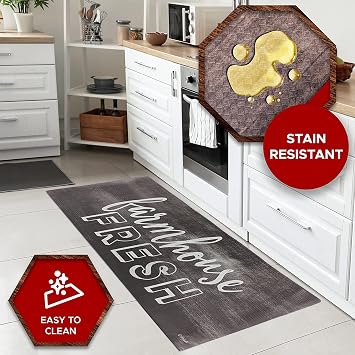 J&V TEXTILES Kitchen Mat Cushioned Anti Fatigue Floor Mat,19.6x55, Thick Non Slip Waterproof Kitchen Rugs and Mats, Standing Mat for Kitchen,Floor,Home,Office,Desk,Sink,Laundry (Farmhouse Fresh)