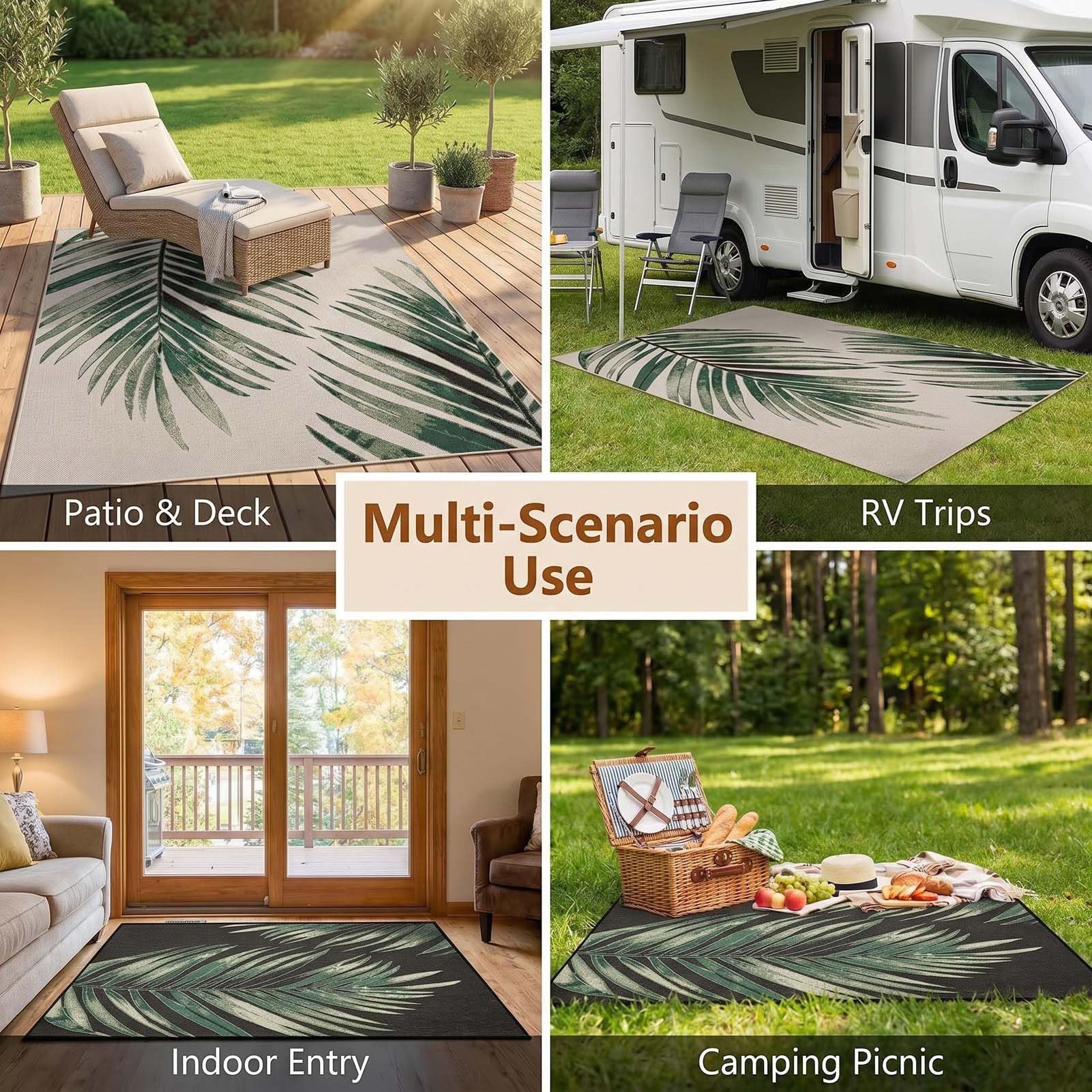 Tapis d'Extérieur Imperméable, Tapis de Patio Pliable, Tapis de Sol pour Camping, Tapis d'Extérieur Lavable pour Balcon et Jardin, pour Pique-Nique Camping-Car Randonnée