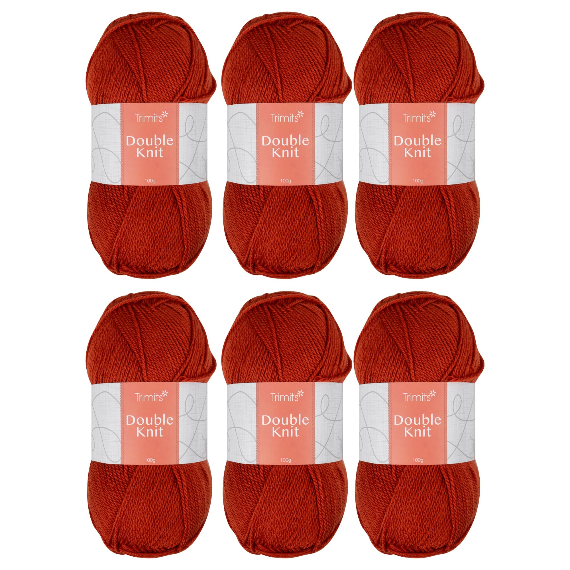 Trimits Double Knit Acrylic Yarn Wool for Knitting and Crochet - 6 x 100g (280 metres) - Soft Touch Easy Care Machine Washable DK Yarn, Oeko-TEX Certified Fibre, Rust