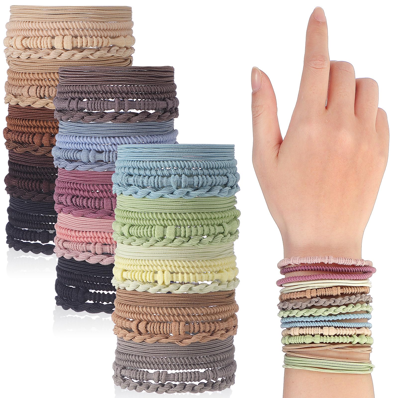 Boho-Haargummi-Armbänder für Damen, 5,9 cm, Boho-Stil, elastisch, Pferdeschwanz-Halter für dicke, dünne, lockige, weiche Haar-Accessoires, 120 Stück