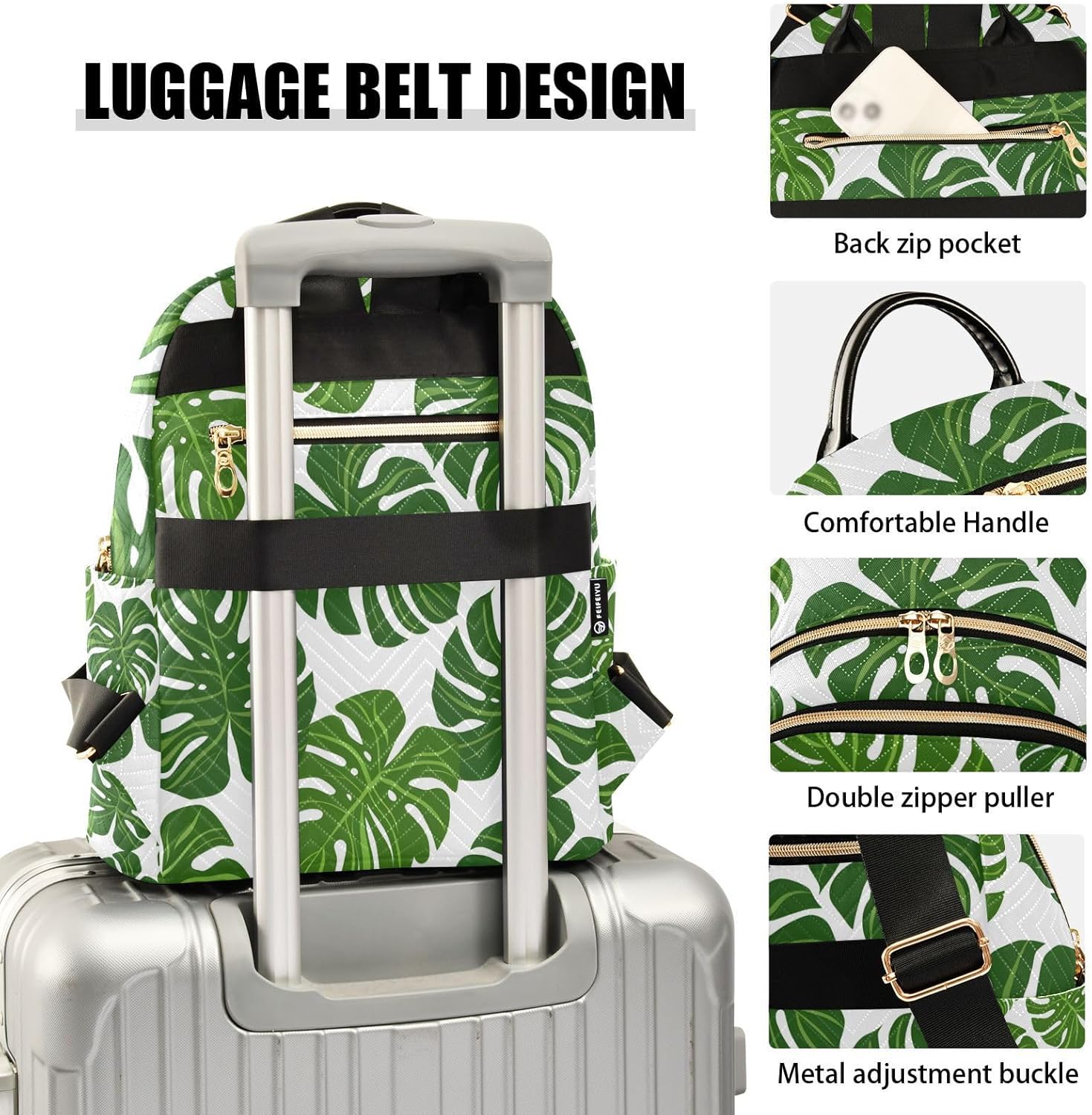 ALAZA Tropical Palm Monstera Leaf Small Backpack Purse for Women Travel Bag Lightweight Shoulder Bag Fashion Daypack