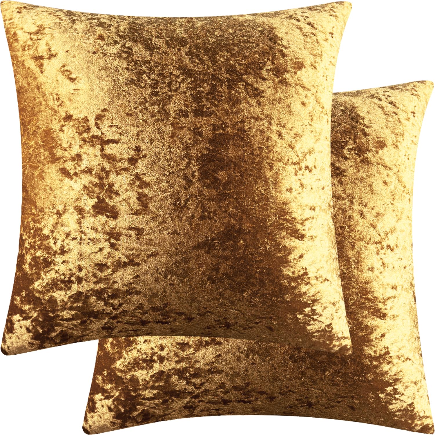 Housse de coussin velours 55x55 or foncé pour rénover un canapé usé lot de 2