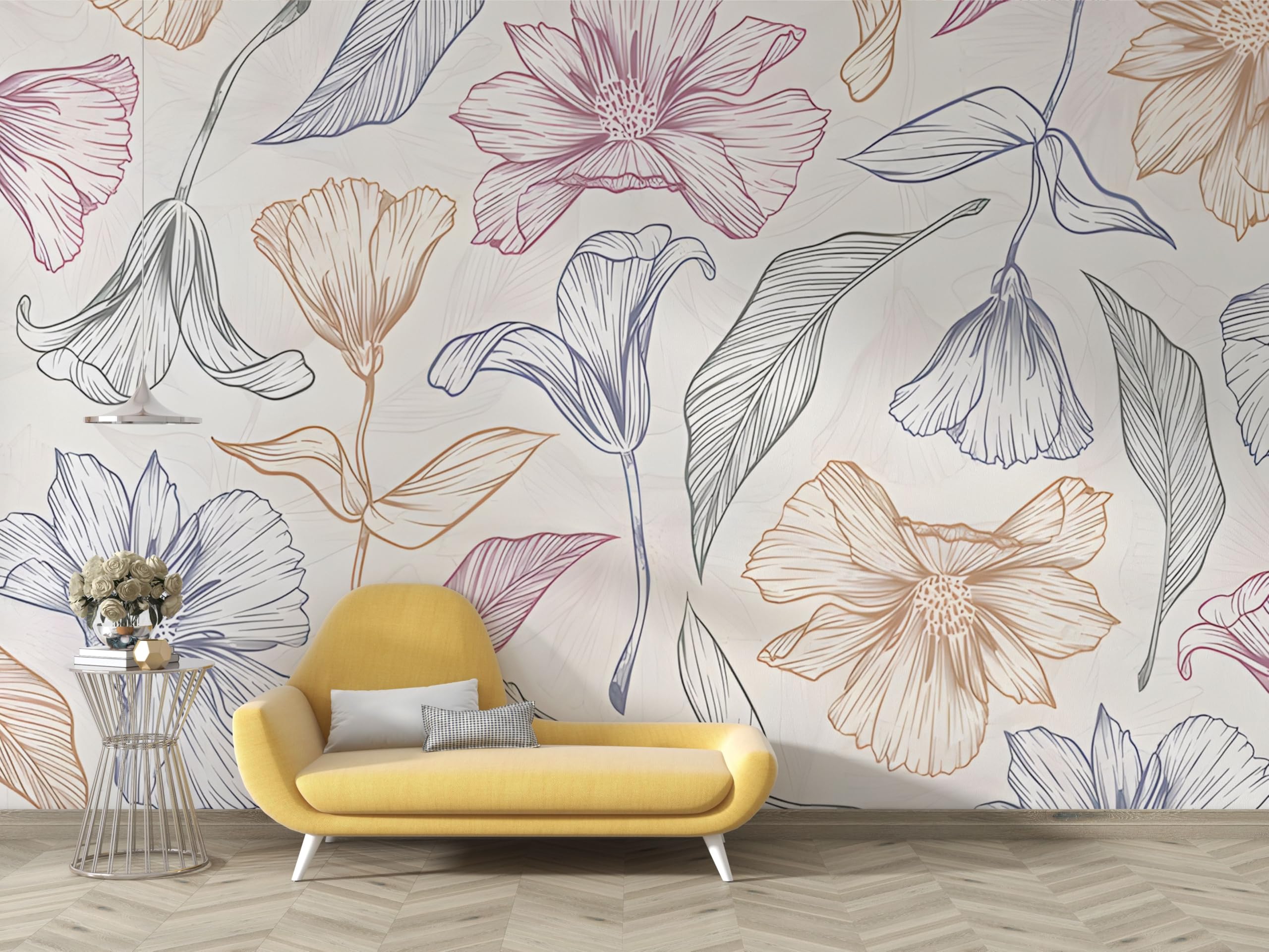 Papier Peint Panoramique Vintage Fleurs grand format au design raffiné B147