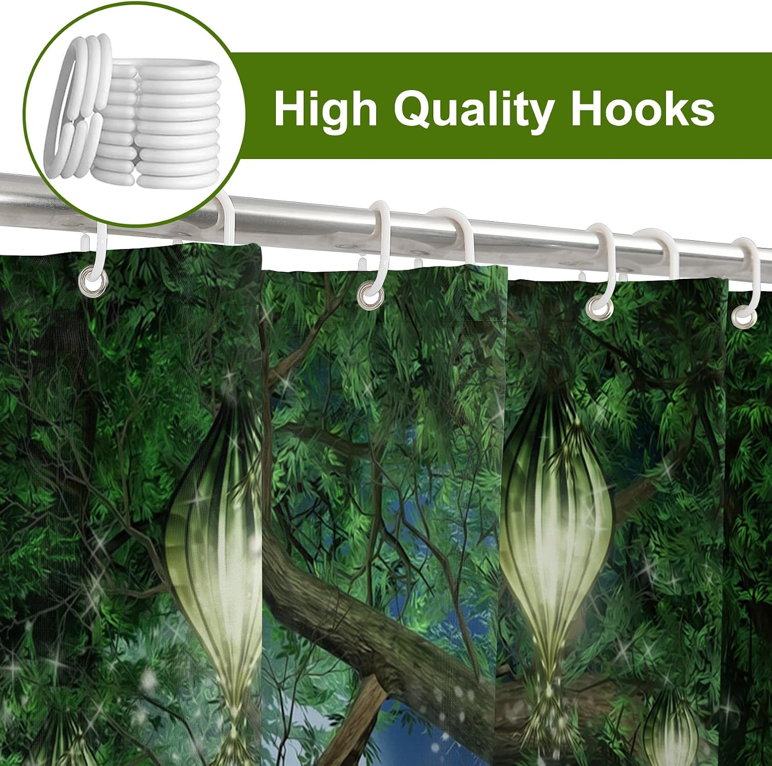 Renaiss 72x72 Inch Enchanted Forest Shower Curtain for Bathroom Nature Magic Wonderland Woodland Tree Floral Garden Shower Curtain Set with Hooks Decorative Waterproof Fabric Bath Curtain