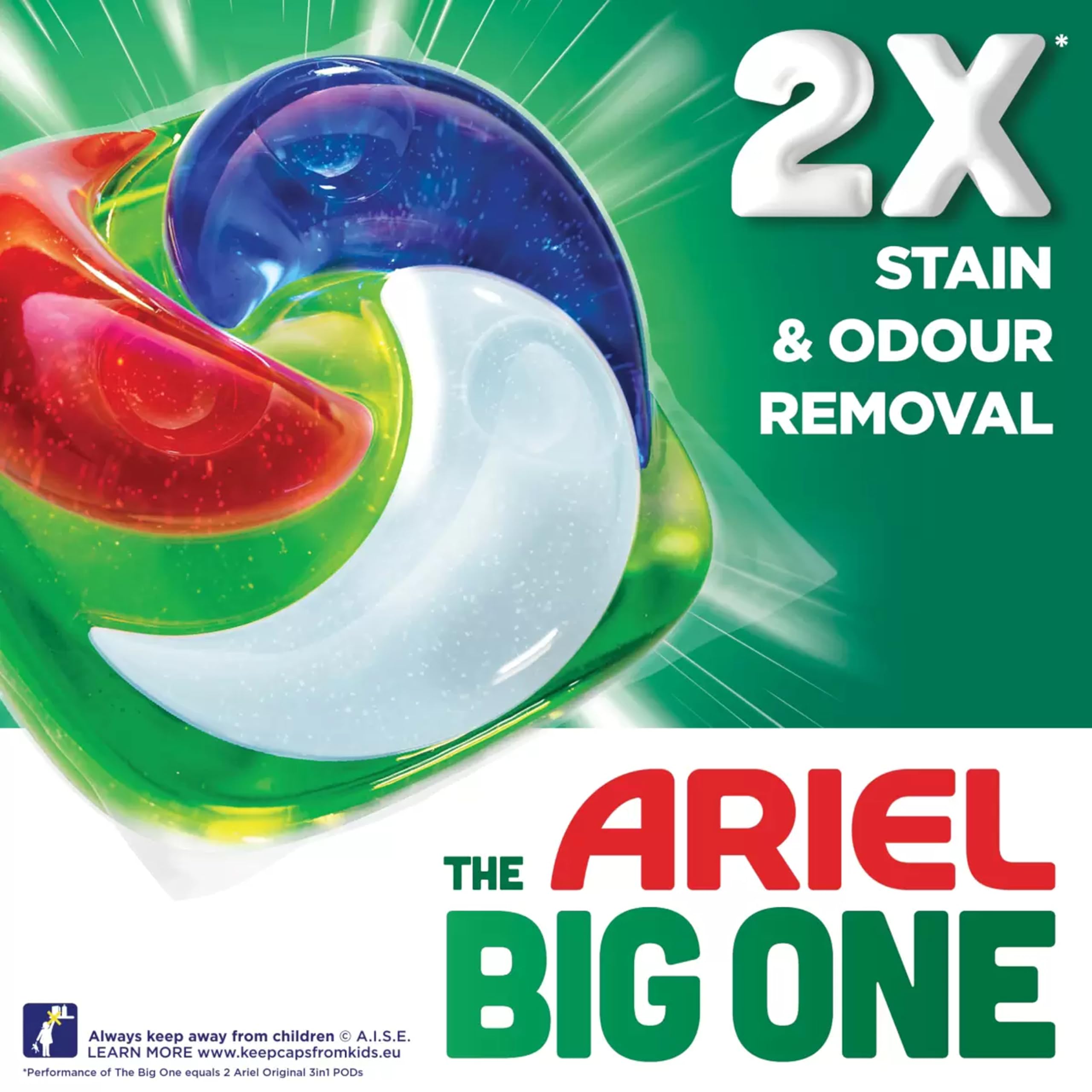 Ariel The Big One PODS - Cápsulas de detergente líquido para lavar ropa, 23 x 3 lavados, original, 2 veces más eliminación de manchas y olores, disolución rápida incluso en frío