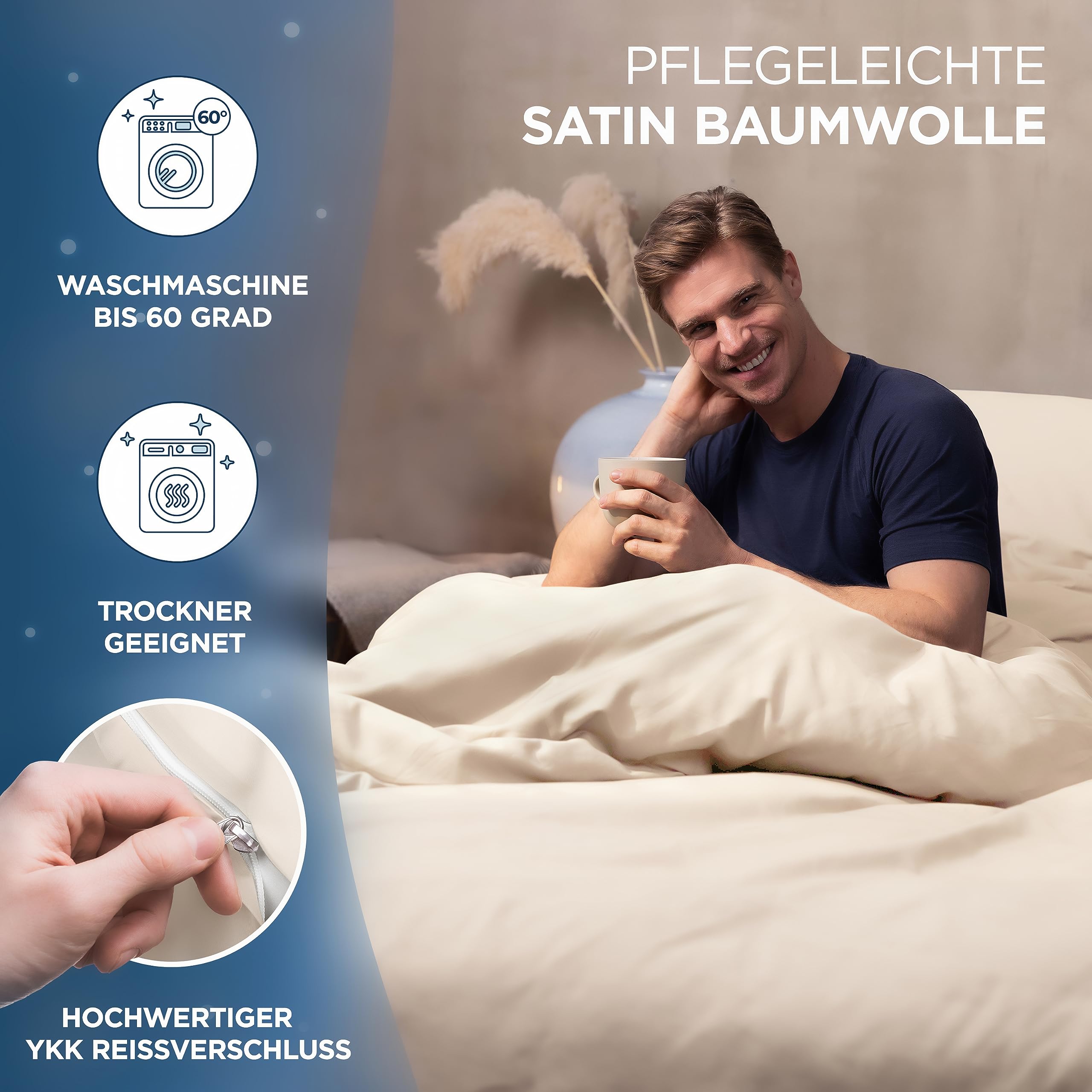 Samthus Bettwäsche 200x200 Baumwolle Satin - Oeko-Tex Made In Green - Himmlisch weicher Schlaf - Bettwäsche-Set mit 1x Bettbezug 200x200 + 2X Kissenbezug 80x80 - Duvet Cover - Beige