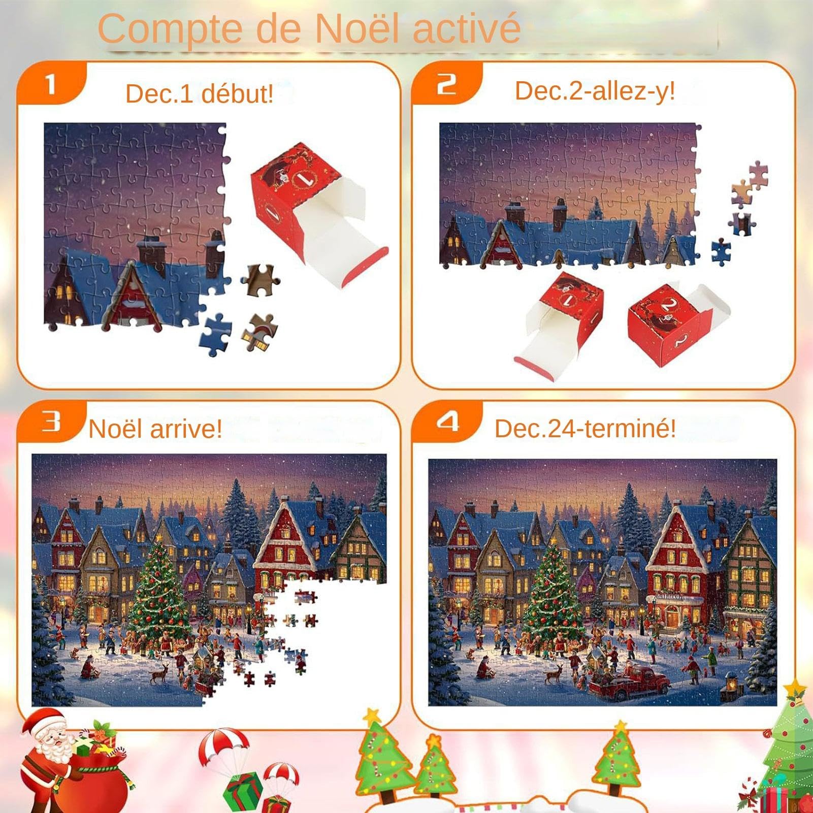 Calendrier Avent Puzzle Noël 2024 - 1008 Pièces, 24 Jours Magiques, Cadeau Enfant Ado Famille