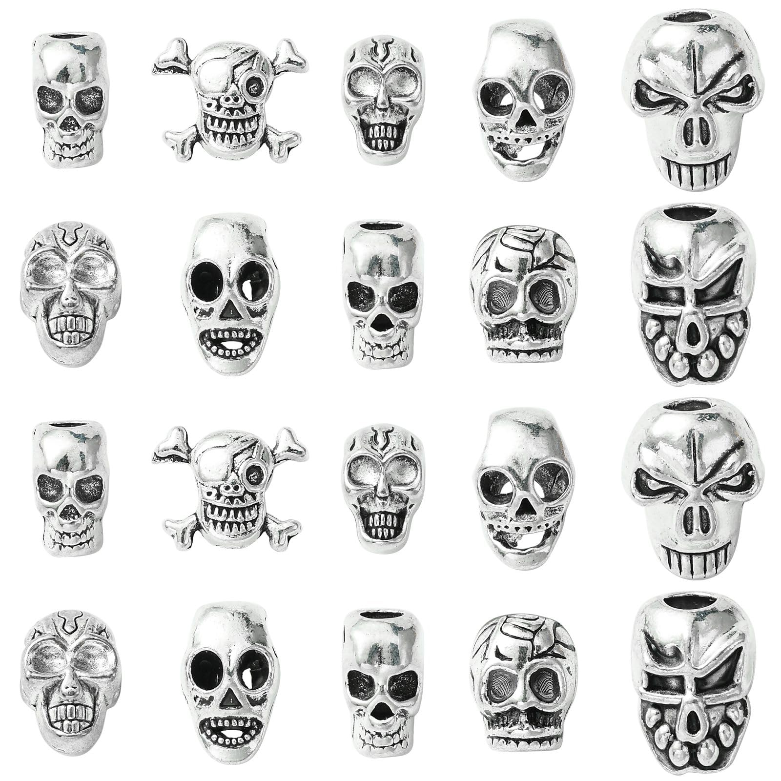 Stiesy 50 Pcs Metal Skull Beads Bulk European Style Large Hole Antique Silver DIY Accessories Skull Head Beads for Gothic Punk Jewelry Making