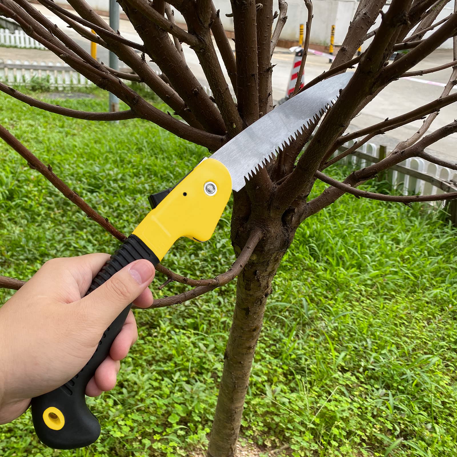 Newaner Serrucho de Poda Plegable de 180mm,Sierra de Mano Plegable Mango Antideslizante - Ajustable - Cierre de Seguridad,Sierra de mano premium para jardinería, camping, poda de ramas（amarillo）