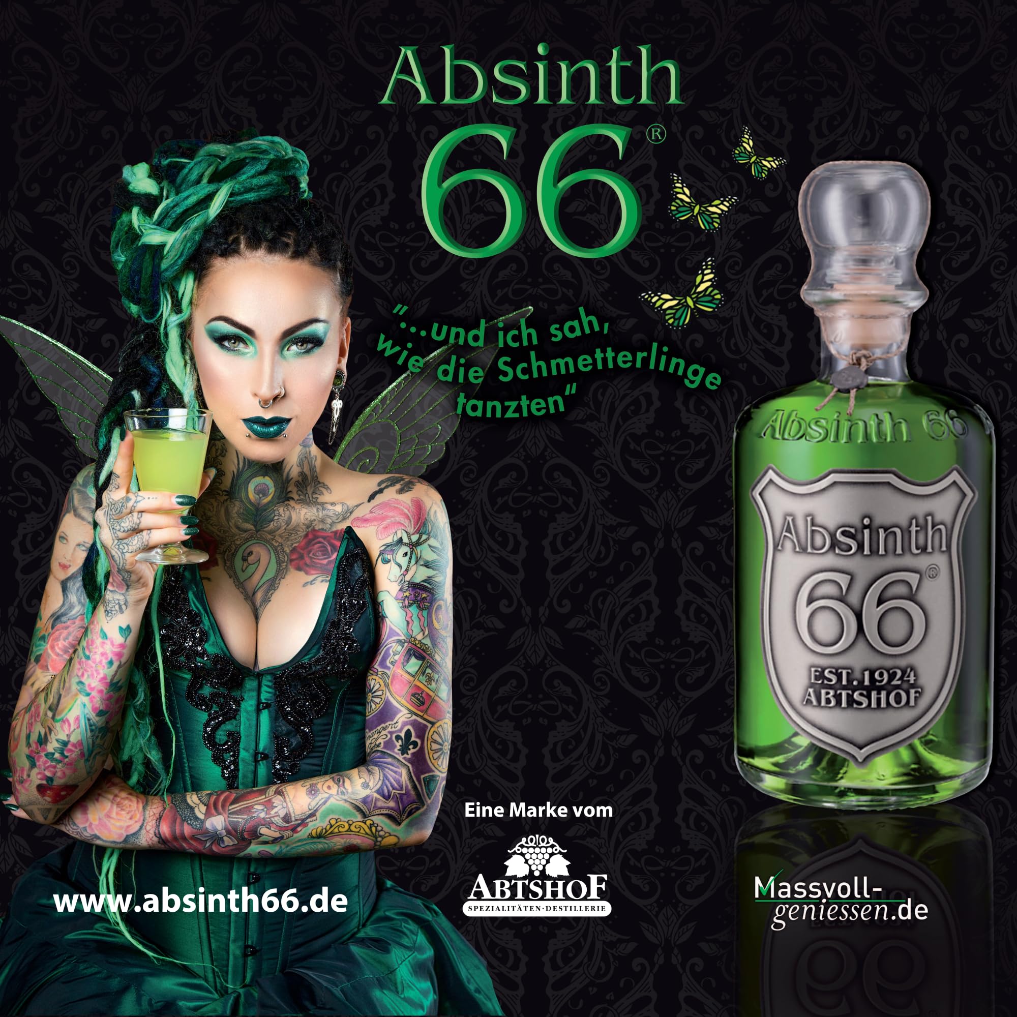 Absinth 66 | 0,5 Liter | 66% Vol. | Traditionell destilliert | Wermut & Anis | Grüne Fee | EST. 1924