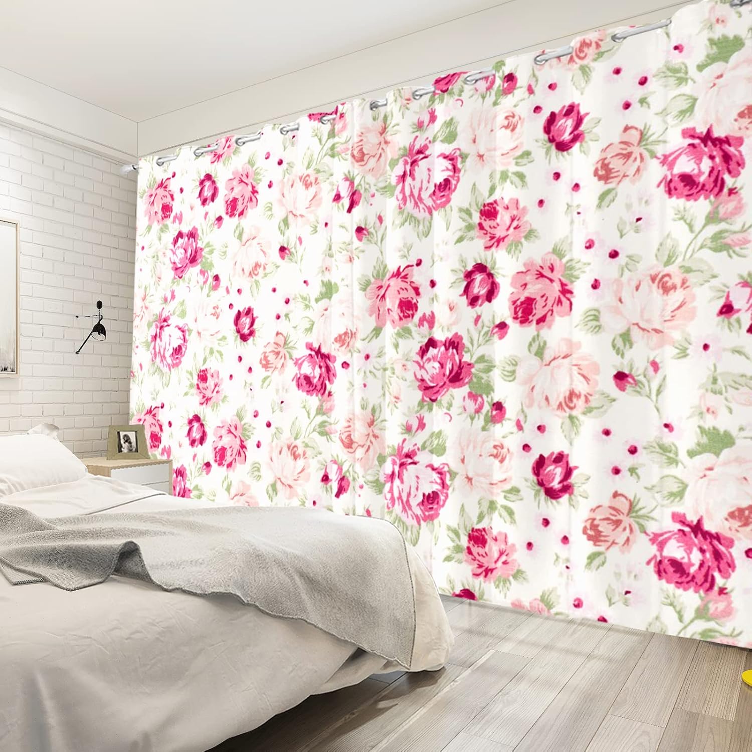 21x45 Inch Flower Blackout Curtains Romantic Rustic Rose Pink Blossoming Peony Floral Green Leaves Botanical for Living Room Bedroom Window Drapes 2 Panel Home Set with Holes