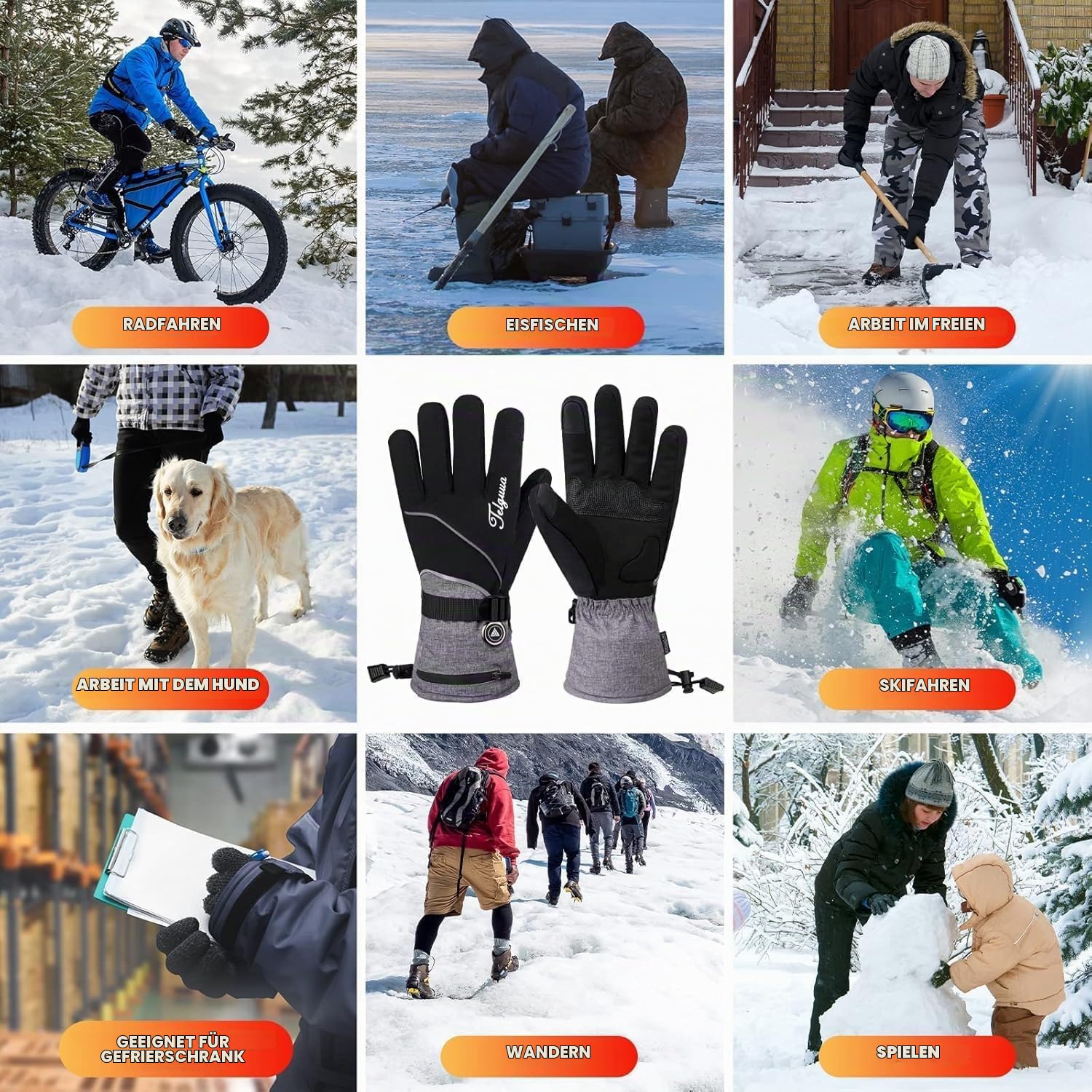 Telguua Beheizbare Handschuhe Wasserdicht mit 7.4V 5500mAh Akku für Herren Damen,3 Temperaturstufen/Verdickt Winddicht Touchscreen,USB-C Wiederaufladbar beheizte Handschuhe Motorrad Arbeiten im Freien