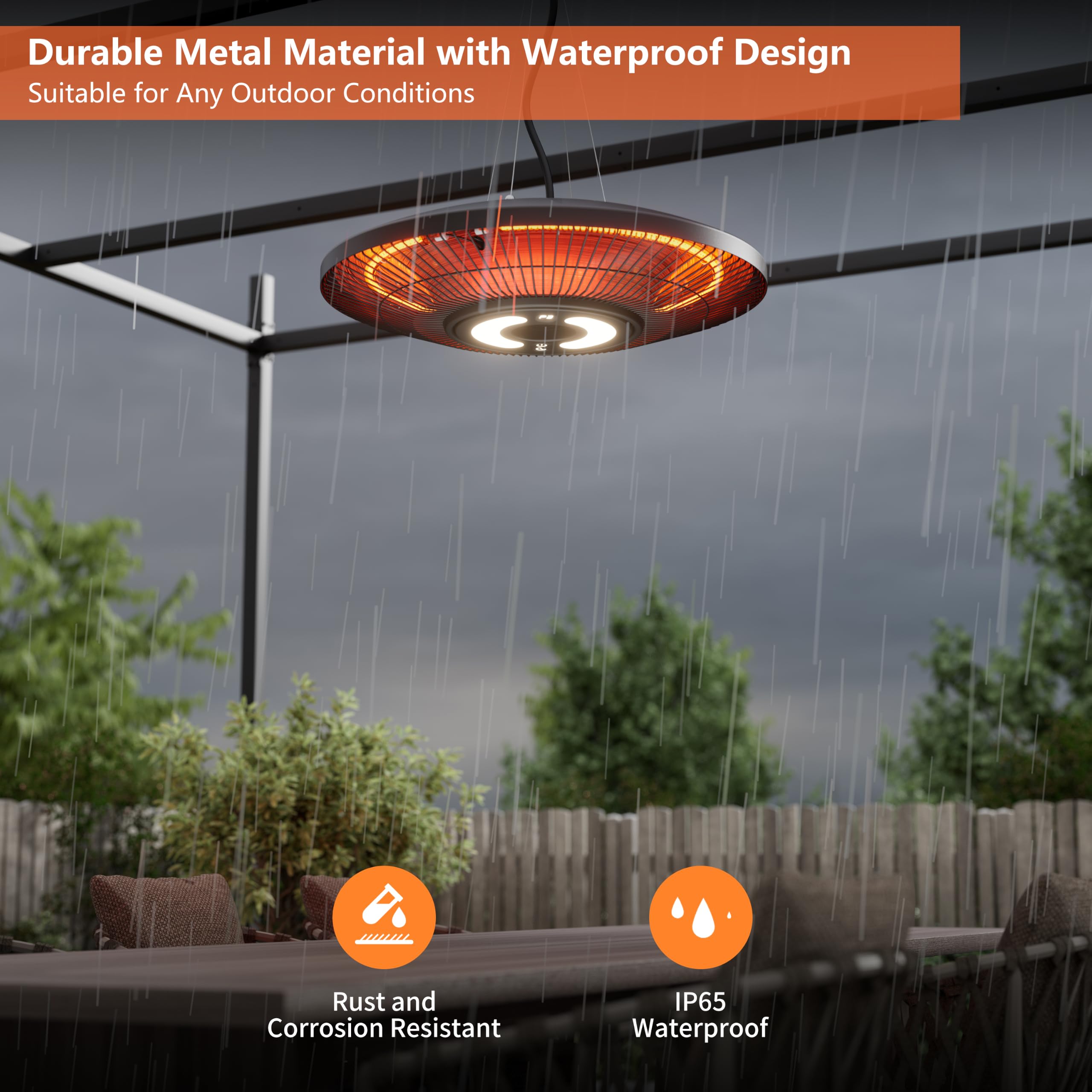 Stufa elettrica da esterni da appendere, 2000 W, a infrarossi, da parete, montaggio a soffitto, impermeabile IP65, per ristorante, giardino, garage e gazebo