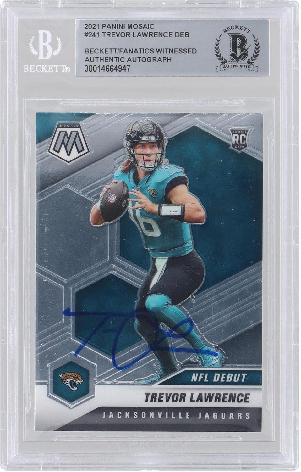 Trevor Lawrence Jacksonville Jaguars Autographed 2021 Panini Mosaic NFL Debut #241 Beckett Fanatics Witnessed Authenticated Rookie Card - Football Slabbed Autographed Rookie Cards