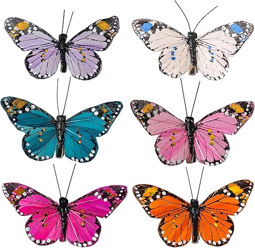 Juego de 12 vibrantes mariposas multicolor con clip, decoración de primavera para el hogar, fotos florales..