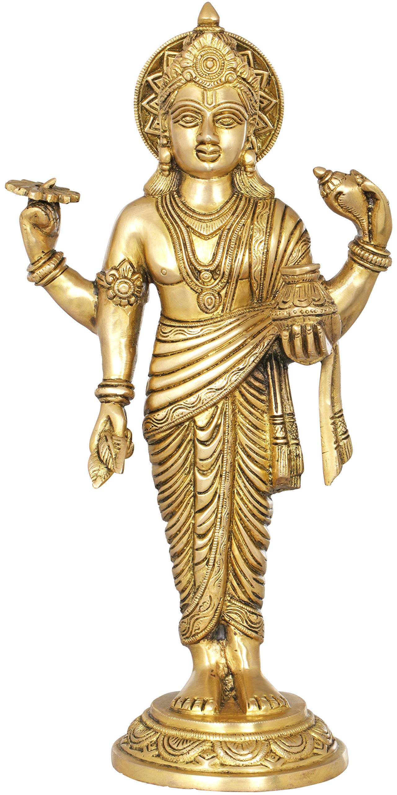 AONA India Brass Dhanvantari - The Physician of Gods Figurine - Height 15 inches (Golden, King)