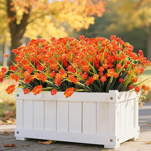 Miniatura 4 de Turnmeon - 20 Ramos de flores artificiales para decoración de exteriores, primavera o verano, cementerio, hogar o jardín, resistentes a los rayos