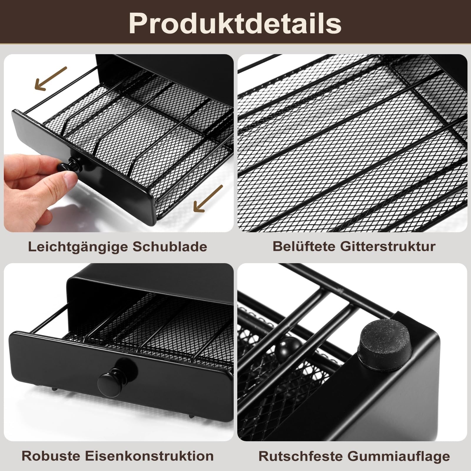 Portacapsule da caffè, compatibile con capsule Nespresso, dispenser per capsule, cassetto, 40 pezzi, 37,5 x 17,6 x 5,8 cm, per casa, ufficio, caffè, nero