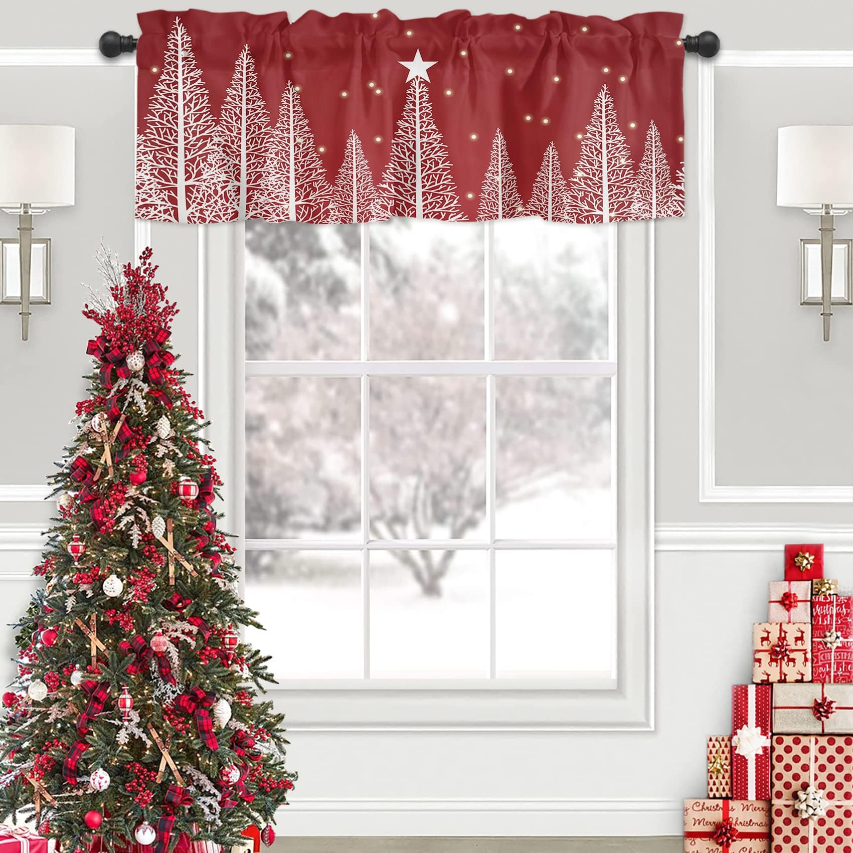Christmas 3 Piece Kitchen Curtains Set Pine Xmas Tree